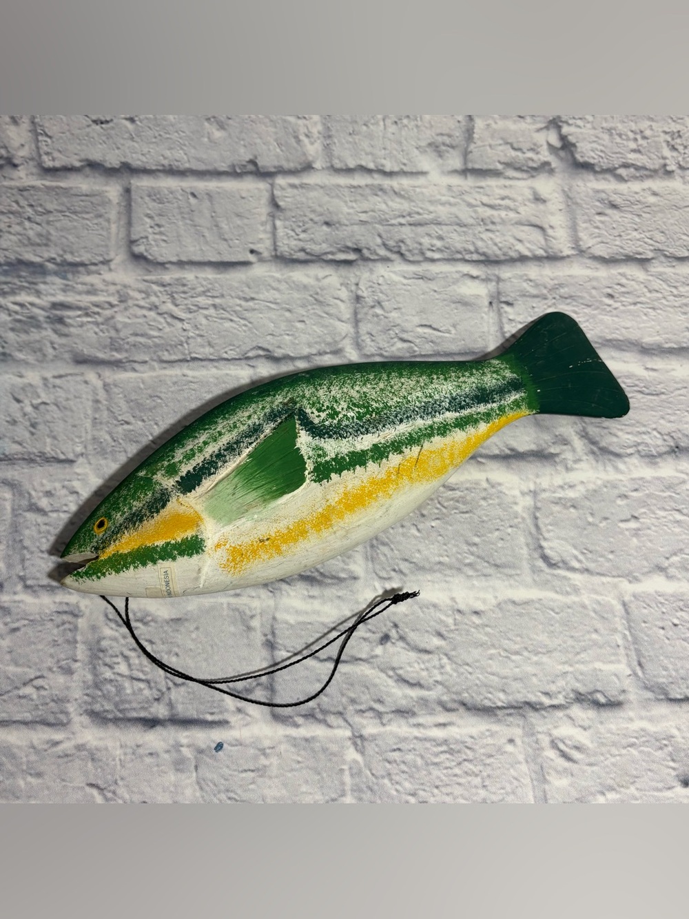 Vintage Made In Indonesia hand-painted wooden fish decor
